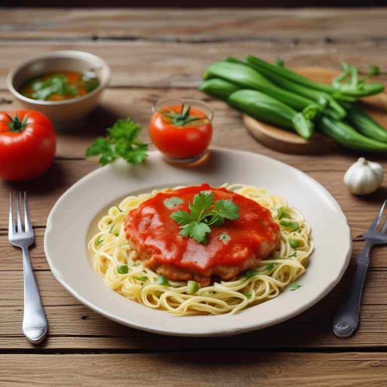 Maultaschen mit Passierten Tomaten und Gurke