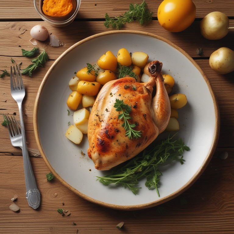 Frango Assado com Abóbora e Batata