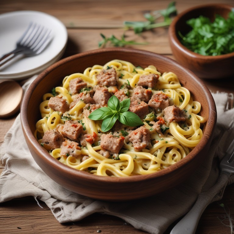 Макароны с фаршем и кабачками в сливочном соусе