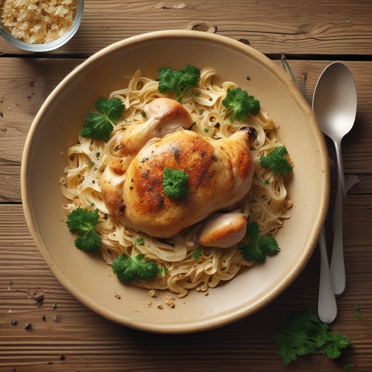 Frango ao Alho com Macarrão e Crocante de Aveia