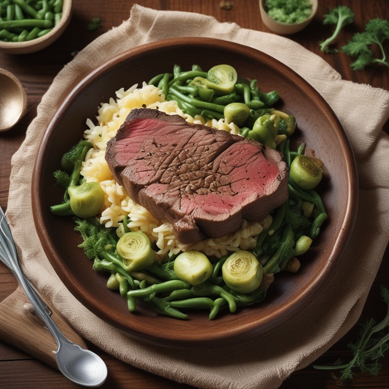 Steak Haché Savoureux avec Riz, Pâtes et Légumes Sautés