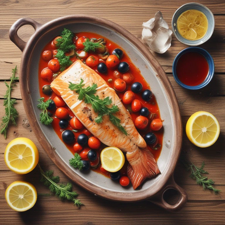 Pescada Cozida com Molho de Tomate e Ervas