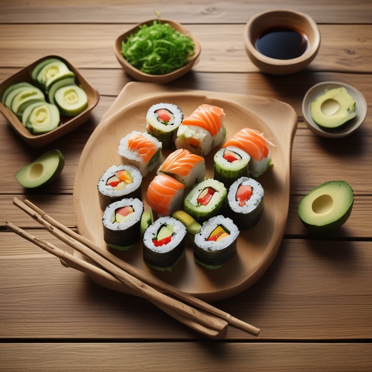 Суши с лососем и авокадо