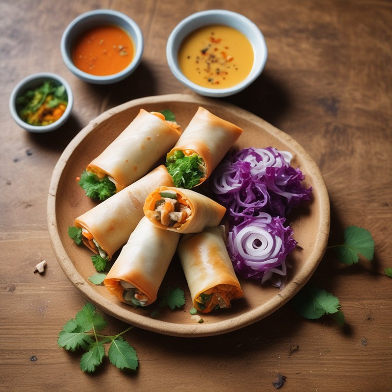 Rollos de Primavera Crujientes con Salsa de Maní