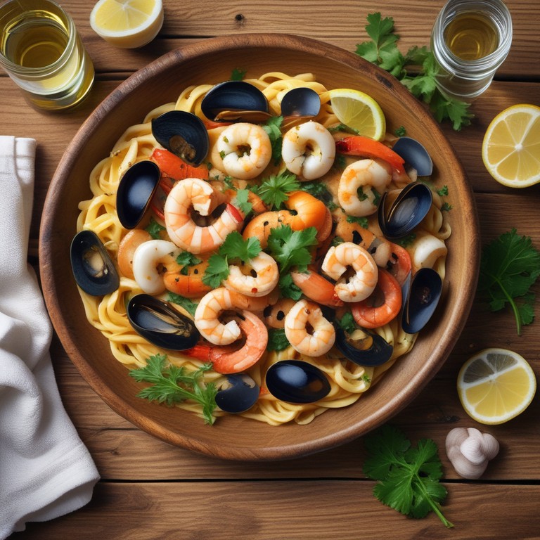 Savory Seafood Pasta with Garlic and White Wine Sauce