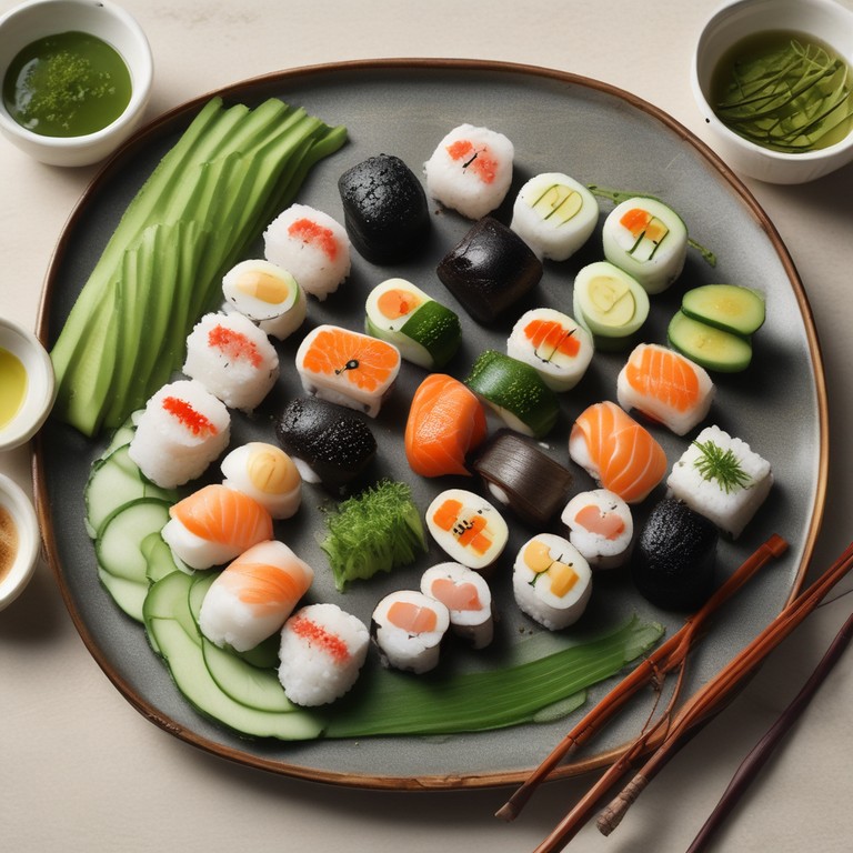 Vegetarische Nigiri mit Avocado und Zucchini