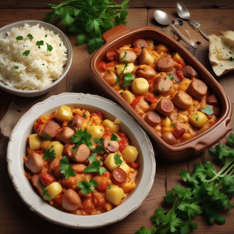 Savory Algerian Potato and Rice Casserole with Sausages and Tuna