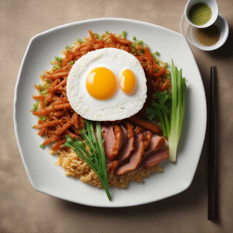 Arroz Oriental con Huevo Estrellado y Lomo Decorado con Ajonjolí