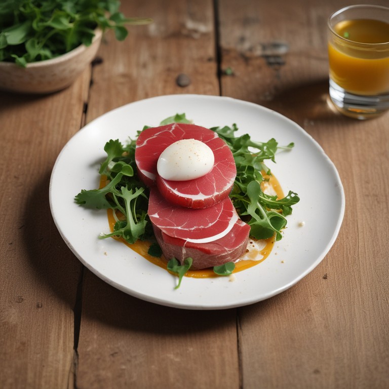 Carpaccio de Ternera con Espuma de Membrillo y Gel de Arrúgula