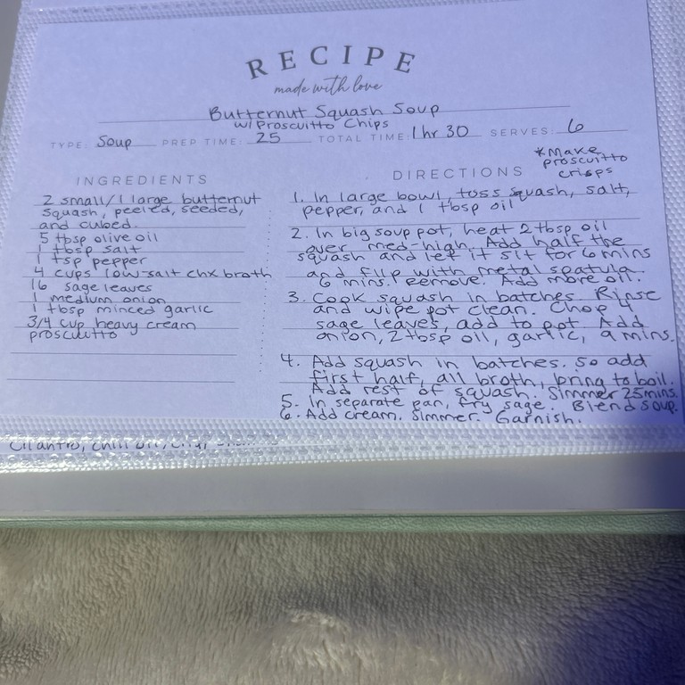 Butternut Squash Soup with Prosciutto Chips