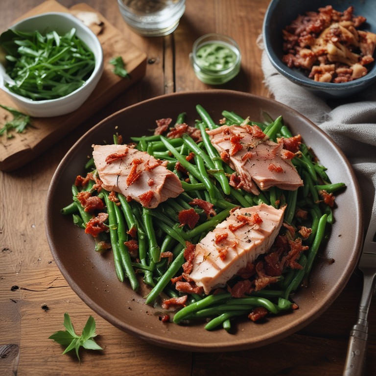 Haricots Verts Sautés aux Lardons et Parmesan avec Thon