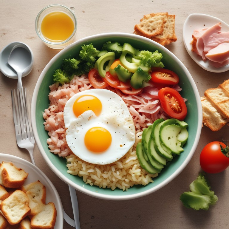 Cheesy Ham and Veggie Rice Bowl with Toasted Bread