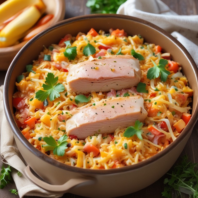 Cheesy Ham and Veggie Rice Bake