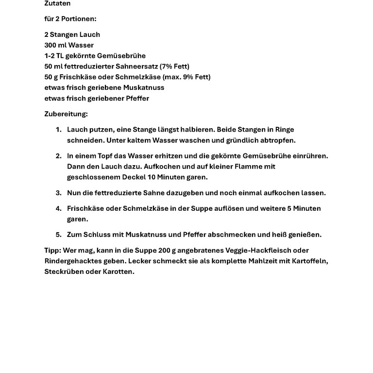 *Schnelle Lauchsuppe