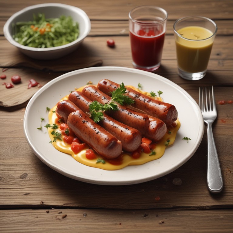 Salsicha Cremosa com Molho de Mostarda e Ketchup