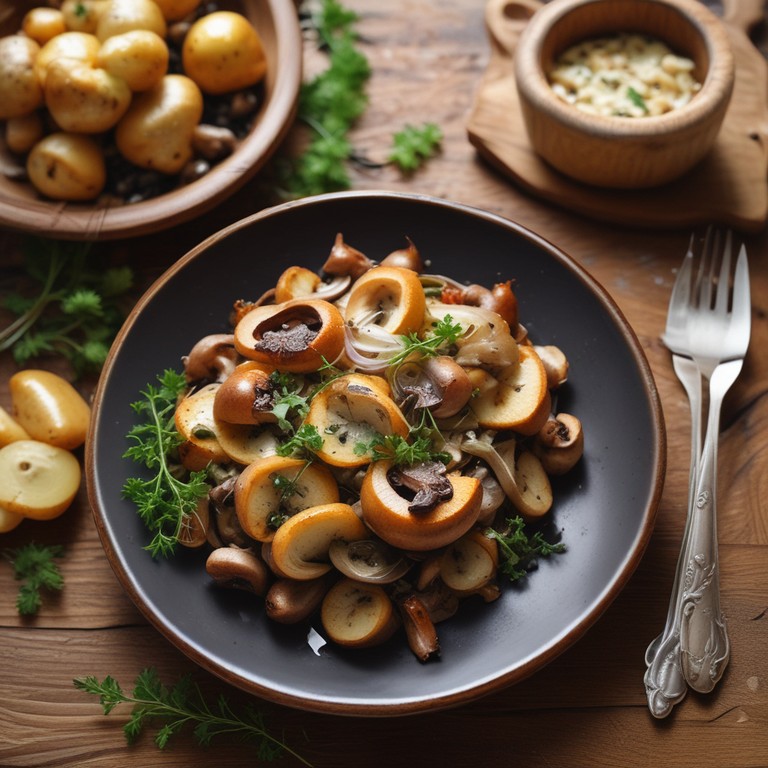 Запечённые грибы с картошкой и луком