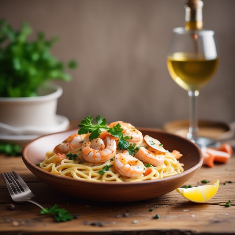 Macarrão com Camarão ao Molho Cremoso de Queijos