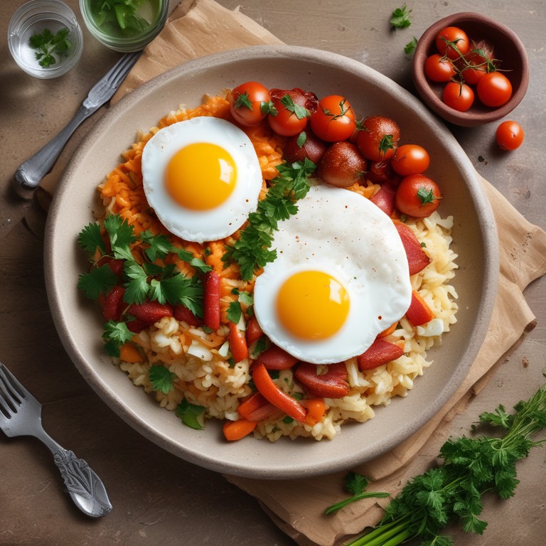 Arroz de Bacon e Chouriço com Legumes e Ovo
