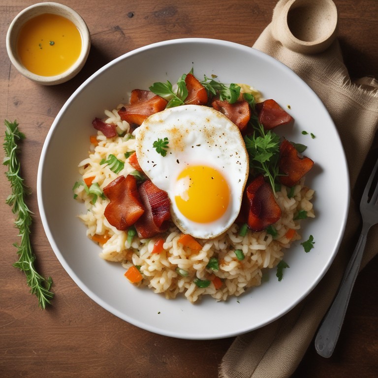 Arroz de Bacon e Chouriço com Legumes e Ovo