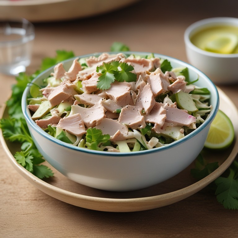Ensalada Fresca de Pepino y Atún con Salsa de Ostras y Yogur
