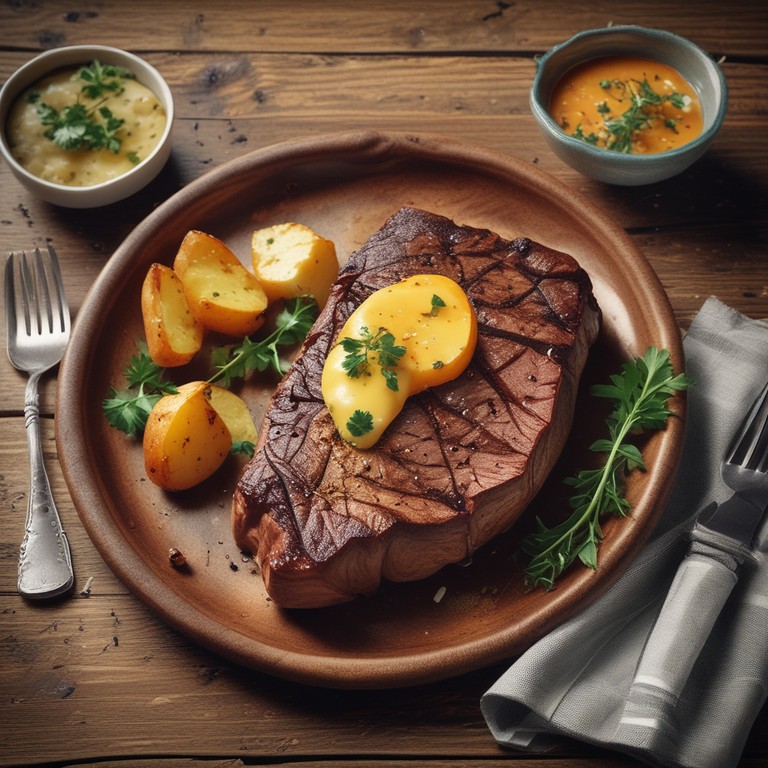 Biefstuk met Smeltende Kaas en Kruidige Aardappelen