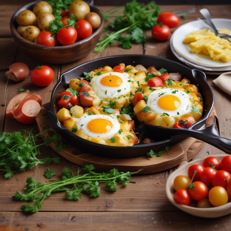 Kartoffel-Ei-Tomaten-Pfanne mit Zwiebeln