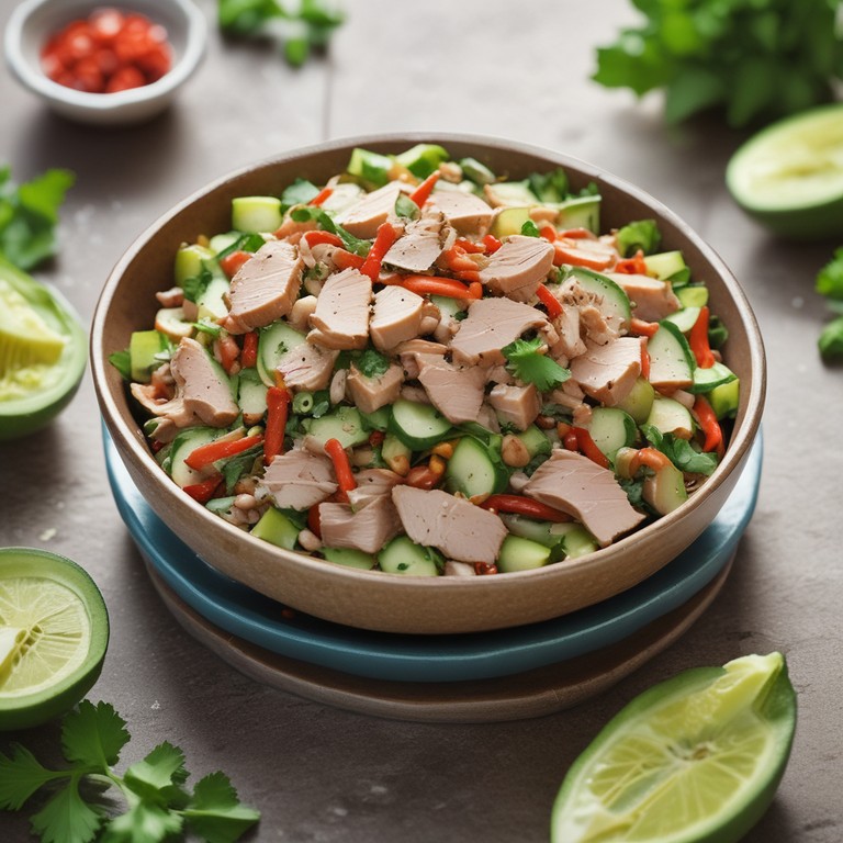 Ensalada Fresca de Pepino y Atún con Salsa de Ostras