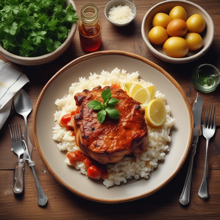 Febras ao Molho de Tomate com Arroz e Batata
