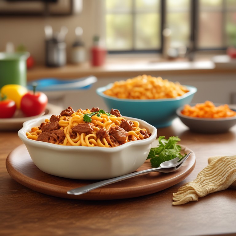 Cheesy Beef Noodle Casserole with Spanish Rice