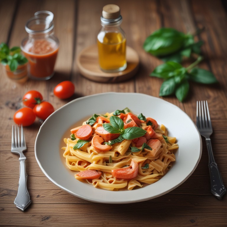 Fisch-Nudeln in Tomaten-Sahne-Sauce