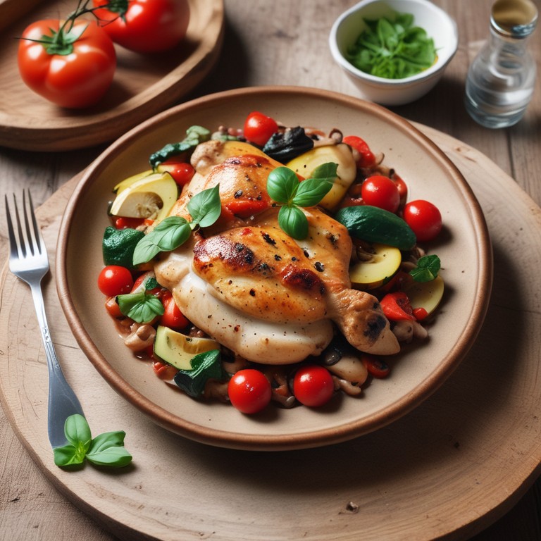 Poulet aux Tomates, Courgettes et Champignons