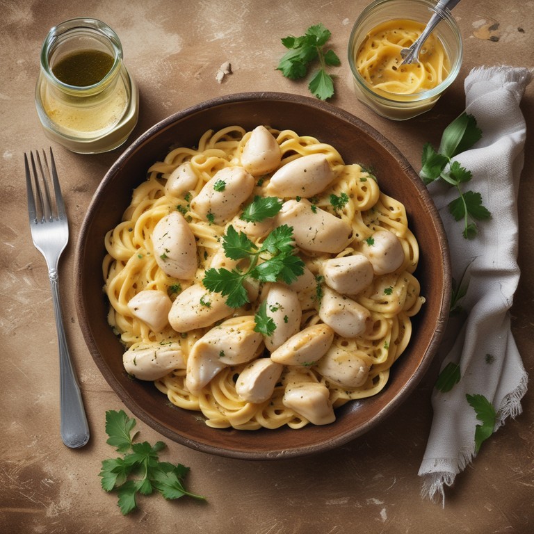 Pasta de Pollo con Salsa de Nata y Huevo
