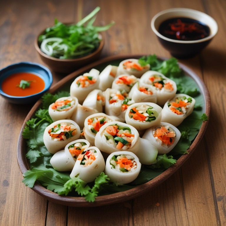 Crispy Rice Paper Rolls with Spring Onion and Dipping Sauce