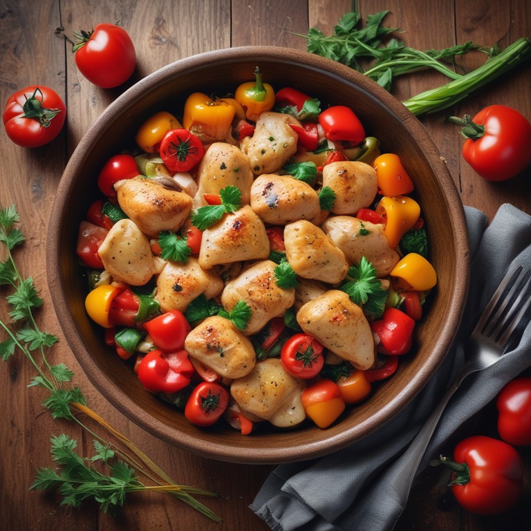 Poulet Sauté aux Poivrons et Tomates avec Poireaux