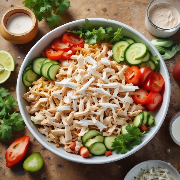 Salada Refrescante de Frango com Legumes e Molho de Iogurte