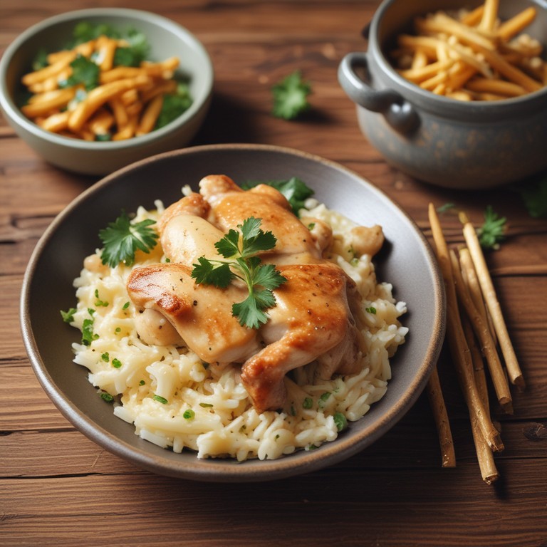 Frango Cremoso com Arroz e Batata Palha