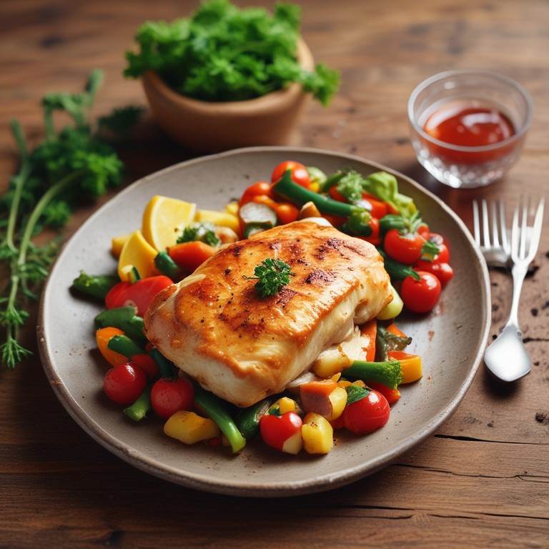 Куриное филе с овощами и томатным соусом