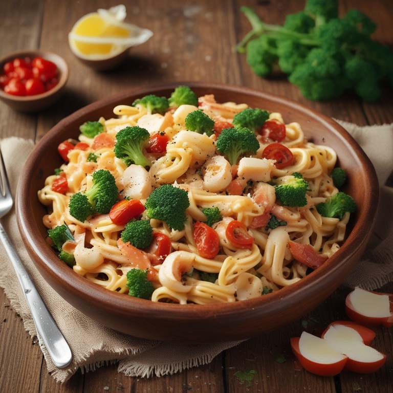 Scampi Pasta met Broccoli en Tomatenblokjes