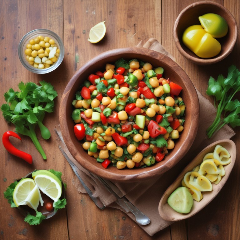 Salade de Pois Chiches et Avocat avec Poivron Rouge et Oignon Vert