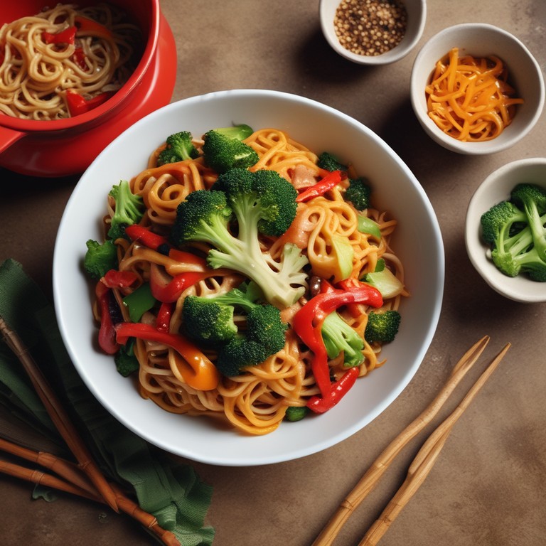 Asiatische gebratene Nudeln mit Gemüse und Tofu