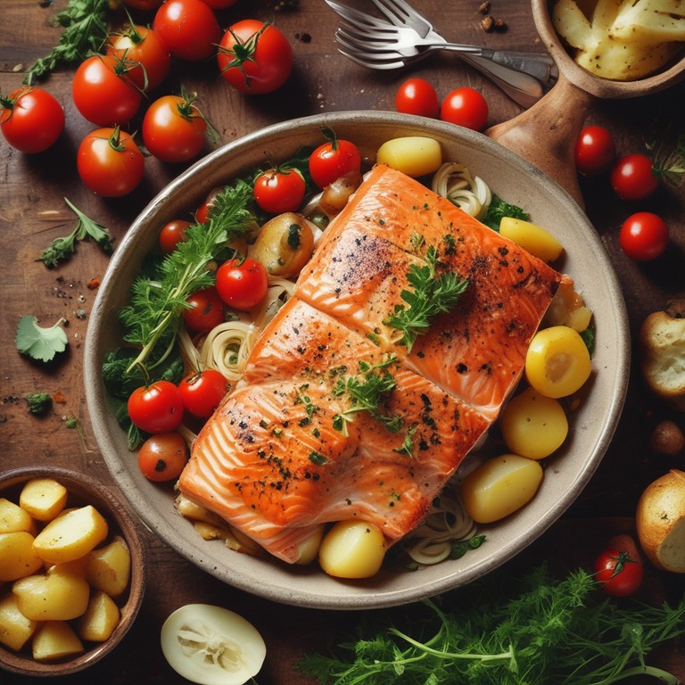 Juicy Baked Salmon with Potatoes and Cheese