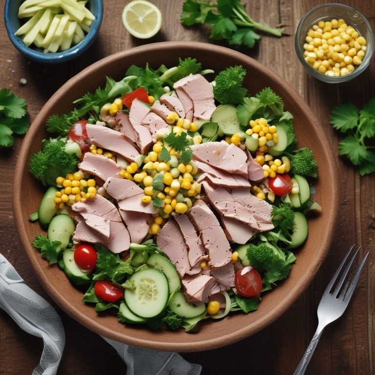 Салат с тунцом, огурцом и кукурузой