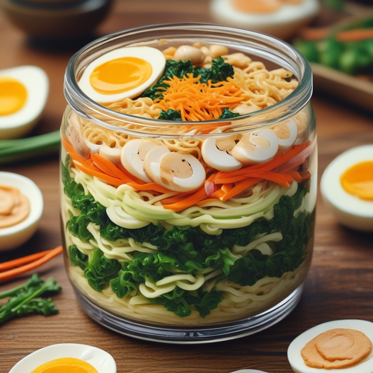 Ramen Jar Delight with Carrots, Mushrooms, Spinach, and Egg