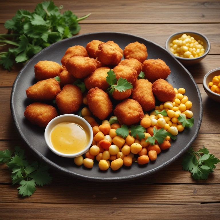 Crispy Chicken Nuggets with Tater Tots and Sweet Corn Medley