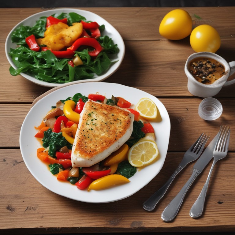 Filet de Poisson Aigle aux Épinards et Poivrons Colorés