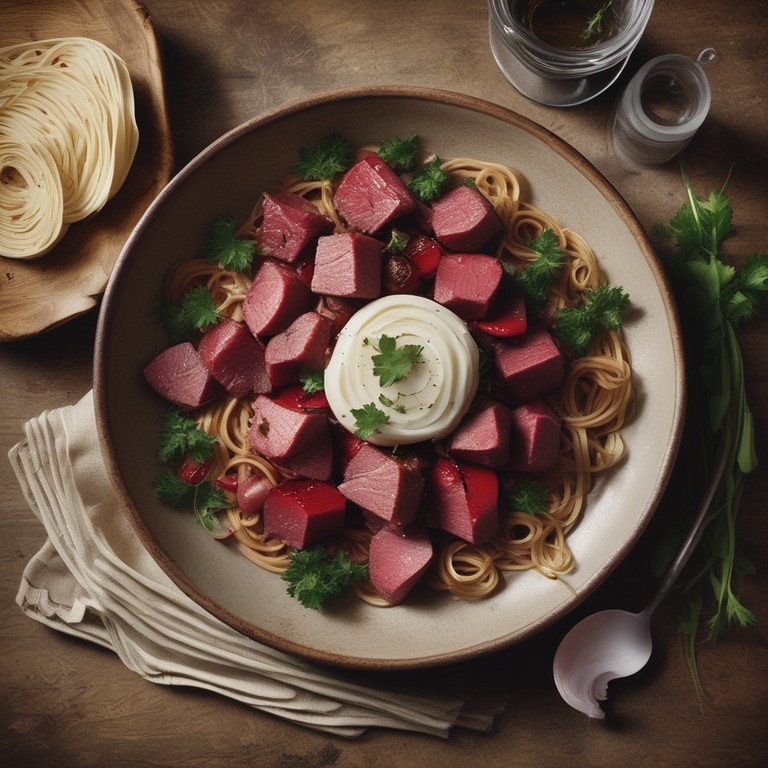 Boeuf aux Betteraves et Navets avec Nouilles
