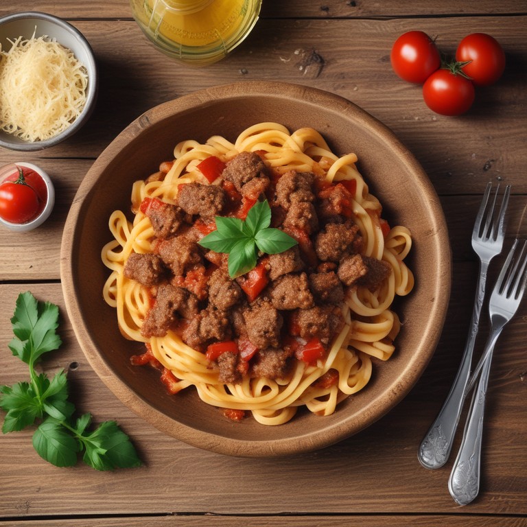 Massa com Carne Picada e Molho de Tomate