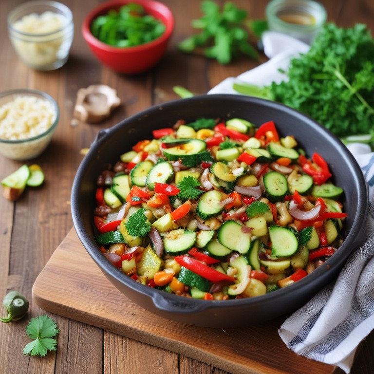 Zucchini-Pfanne mit Zwiebeln und Knoblauch