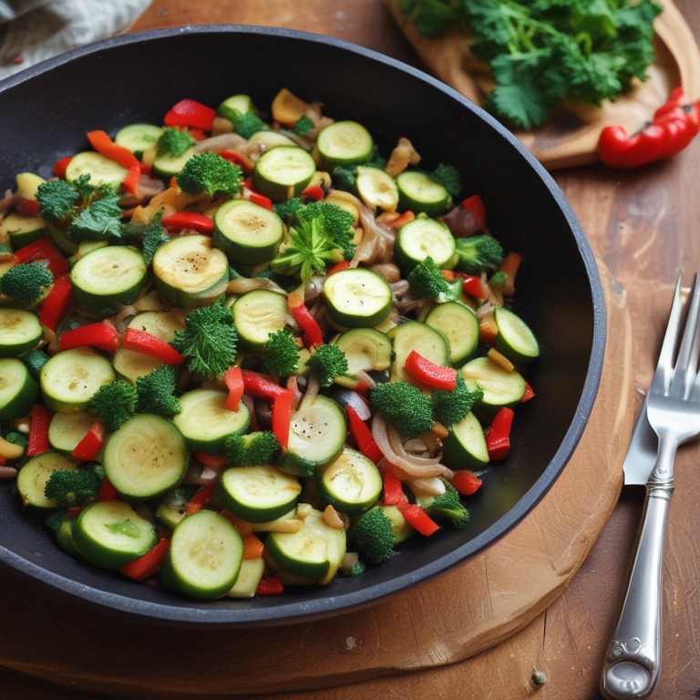Zucchini-Pfanne mit Zwiebeln und Knoblauch