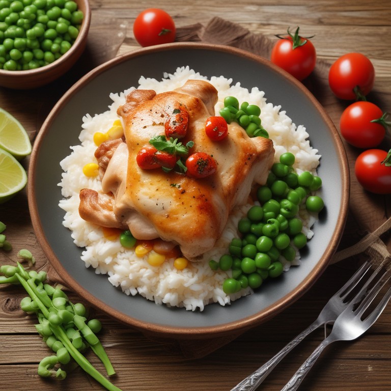 Sobrecoxa ao Molho Cremoso com Arroz e Legumes